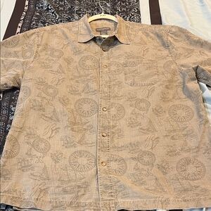 Saddlebred Beige Printed Casual Button Down Shirt